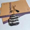 Sparkling panda keychain with rhinestones, gold hardware, and a black leather tassel charm - Panda Shape (70*60) / Black