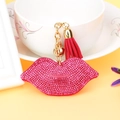Dettaglio portachiavi a forma di labbra con strass fucsia e nappa in pelle elegante - Rosa Rossa