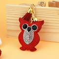 Sparkling owl rhinestone keychain with vibrant red tassels and golden bell accessory - 60*50 / Red