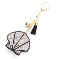 Elegante portachiavi a conchiglia con strass, nappa in pelle nera e finiture dorate - Nero Con Strass Bianchi