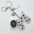 Porte-clés chien dalmatien en cristal étincelant avec pompon blanc et anneau argenté - Blanc