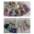 Porte-clés chat en strass étincelants avec cristaux colorés et pompon en cuir - Autres Couleurs Personnalisables