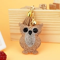 Sparkling owl rhinestone bag charm with brown suede tassel and gold bell keychain - 60*50 / Khaki