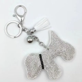 Porte-clés Terrier écossais scintillant avec pompon blanc et cristaux de strass argent - Blanc pur