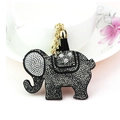 Glitzernder Elefant Schlüsselanhänger mit schwarz-weißen Strasssteinen und Quaste - Gunmetal-Schwarz