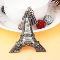 Sparkling Eiffel Tower keychain with grey tassel and silver rhinestones for bags - Gray