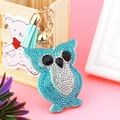 Detailed close-up of a blue owl keychain with rhinestones, leather tassel, and bell - 60*50 / Lake Blue