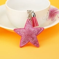 Portachiavi con stella rosa di strass e nappa decorativa per borsa - 65*65mm / Rosa