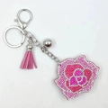 Pink rhinestone rose keychain with suede tassel and silver metal hardware accessory - Light Purple and Pink