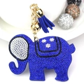 Royal blue velvet tassel elephant keychain with sparkling rhinestones and gold bell - Blue