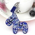 Portachiavi cavallo a dondolo in cristallo con strass blu e nappina in pelle creativa - 70mm*70mm / Blu Reale