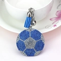 Détails du porte-clés football en strass bleus avec pompon et clochette argentée élégante - Bleu clair