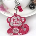 Cute cartoon monkey keychain with rhinestones, metal bell and purple tassel for bags - Rose Red