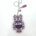 Portachiavi gufo con strass viola con nappa in pelle e anello in metallo argento - Viola