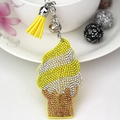 Portachiavi gelato scintillante con cristalli gialli, nappa in pelle e anello argento - Giallo