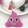 Llavero emoji rosa brillante con pedrería, borla de cuero y colgante de cascabel - Rosa