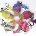 Detail of colorful rhinestone ice cream keychains with matching leather tassels - Customizable Color