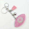 Pink rhinestone eye keychain with matching velvet tassel and silver lobster clasp - Pink