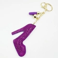 Sparkling purple rhinestone high heel keychain with tassel and golden metal accents - Purple