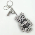 Sparkling rhinestone owl keychain with grey tassel and silver bell accessory - Gray with White Trim