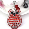Sparkling owl keychain with red rhinestones and stylish tassel for bag decoration - Red