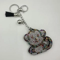 Cartoon monkey keychain with colorful rhinestones, metal bell and black fiber tassel - Multi-color