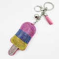 Glittering crystal ice cream keychain with pink tassel and silver bell accessory - Light Blue