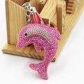 Pink leather dolphin keychain with rhinestones and tassel charm for handbags - Pink