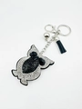 Sparkling silver owl keychain with black rhinestones, silver bell and leather tassel - 60*50 / White and Black