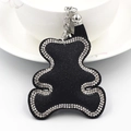 Sparkling black bear keychain with rhinestones, silver bell and tassel bag charm accessory - Black