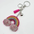 Portachiavi arcobaleno con strass e nappa rosa con campanellino per borse e auto - 60*45mm / Rosa Rosso