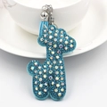 Blue rhinestone giraffe keychain with tassel pendant hanging on white porcelain cup - Giraffe / Lake Blue