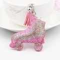 Portachiavi pattini a rotelle rosa con strass, nappa e anello in lega per borse a mano - Rosa