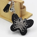Porte-clés papillon étincelant avec strass noirs et pompon décoratif élégant - Noir
