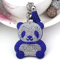 Sparkling blue rhinestone panda keychain with a matching silk tassel and metal bell - Royal Blue