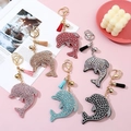 Luxe rhinestone dolphin keychains in six colors with leather tassels and bells - Customizable Other Colors
