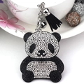 Sparkling rhinestone panda keychain featuring black and white crystals with a black tassel - Black