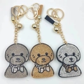 Lot de porte-clés caniche en strass avec pompons en gris, doré et blanc élégant - Couleur personnalisable