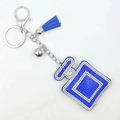Blue rhinestone perfume bottle keychain with matching fringe and silver bell accessory - Sapphire Blue