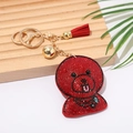 Portachiavi classico a forma di cane con strass rossi, nappa dorata e campanellino - Rosso