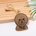 Sparkling crystal bear keychain with champagne rhinestones and stylish leather tassel - Camel