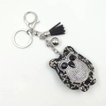 Porte-clés chouette en strass colorés avec gland noir et petite cloche argentée - Noir et Blanc