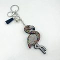Dunkelblauer Flamingo Schlüsselanhänger mit bunten Strasssteinen und blauer Quaste - Mehrfarbig