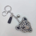 Luxury leopard head keychain with sparkling rhinestones and black leather tassel charm - Black with White