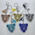 Glinsterende luipaardkop sleutelhanger set met strass en kwastjes in vijf kleuren - Andere Kleuren Aanpasbaar