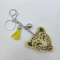 Sparkling leopard head keychain with yellow tassels and rhinestones for handbags - Yellow