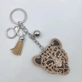 Champagne leopard head keychain with luxury sparkling crystals and tan tassel accessory - Khaki