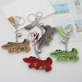 Cartoon crocodile rhinestone keychain with colorful crystals and leather tassels - Custom Color