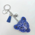 Royal blue leopard pattern teddy bear keychain with crystal rhinestones and leather tassel - Royal Blue