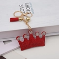 Red rhinestone crown keychain with gold metal hardware and stylish matching red tassel - Red